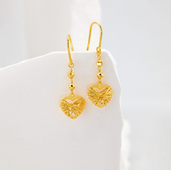 Silk-wrapped heart-shaped beaded ear hook