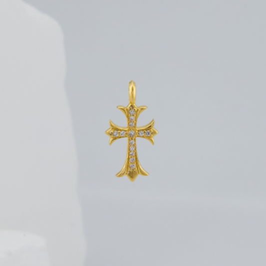 Gold-Accented Stone Cross Pendant – Delicate & Refined