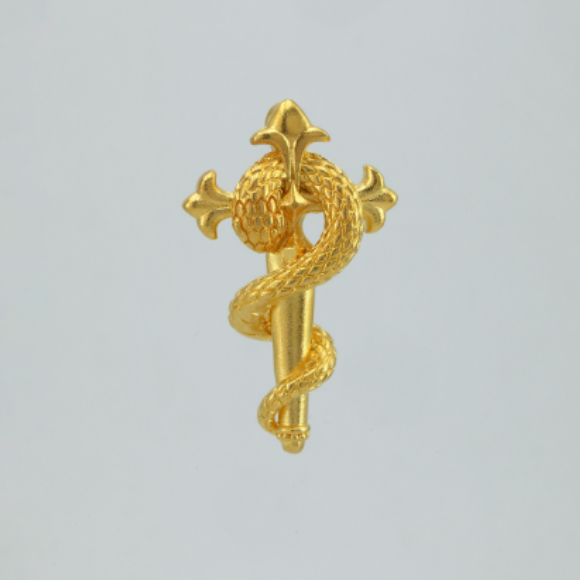 Handcrafted Caduceus Pendant in Sterling Silver with Gold Highlights