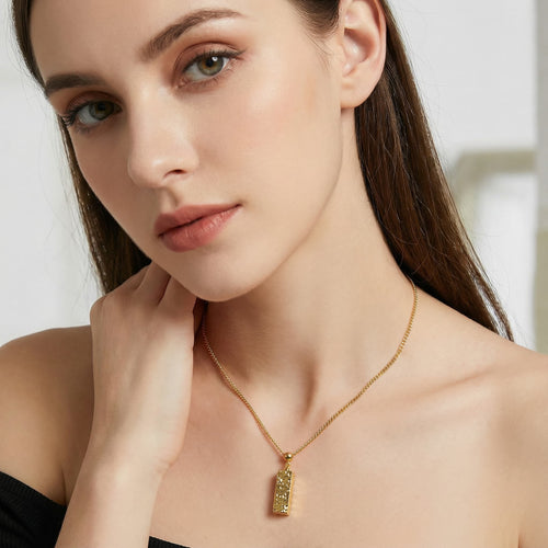 24K Gold Vermeil Hammered Bar Pendant Necklace in S925 Silver