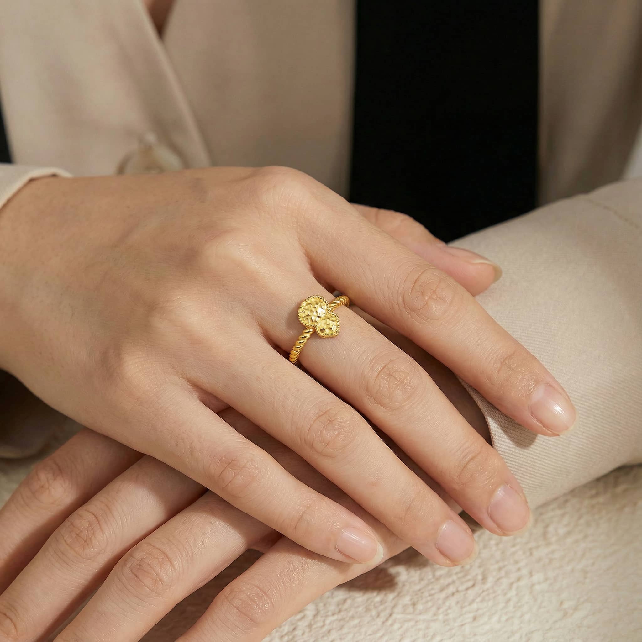 24K Gold Vermeil Wulu Gourd Ring with Twisted Band in S925 Silver