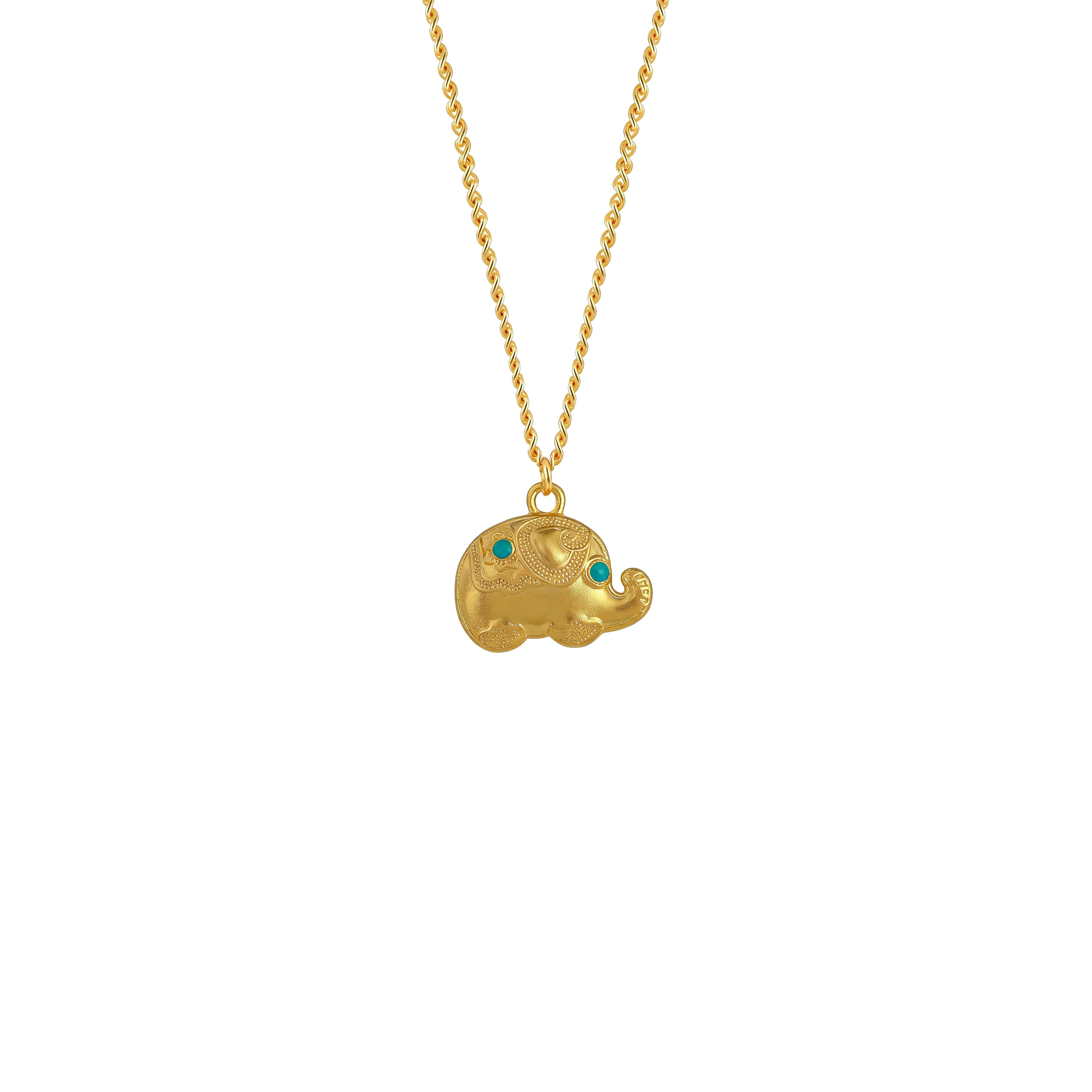 24K Gold Vermeil Elephant Pendant Necklace with Turquoise Eyes