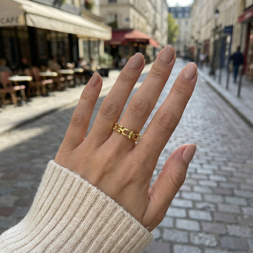 24K Gold Vermeil Horseshoe Link Ring in S925 Sterling Silver