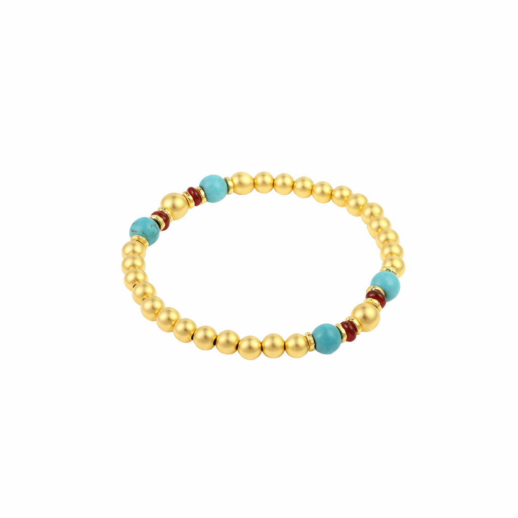 [Brand] 24K Gold Vermeil Turquoise Bracelet, detailed perspective view, S925 silver.