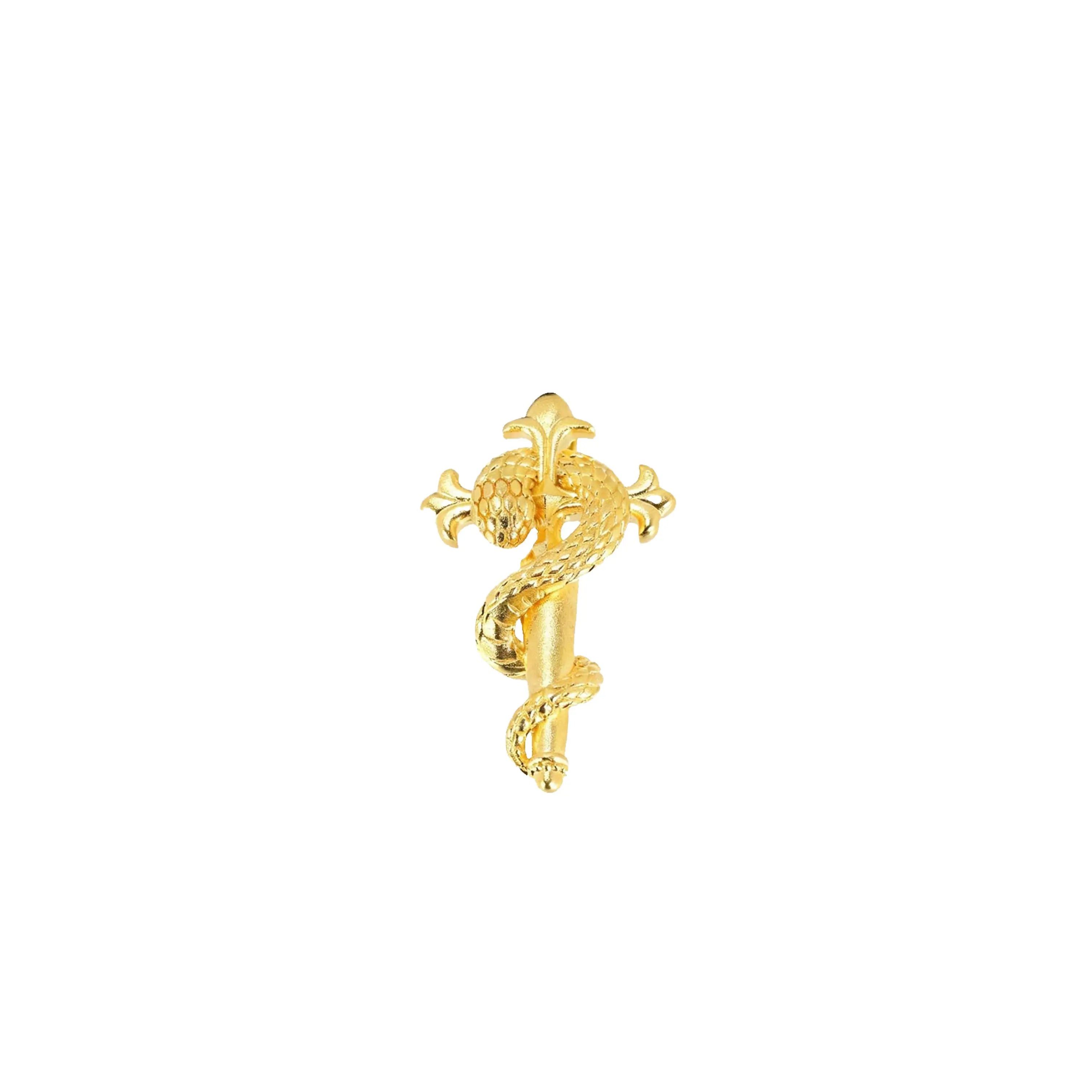 Caduceus Serpent & Staff Pendant - 21K Gold Plated S925 Silver