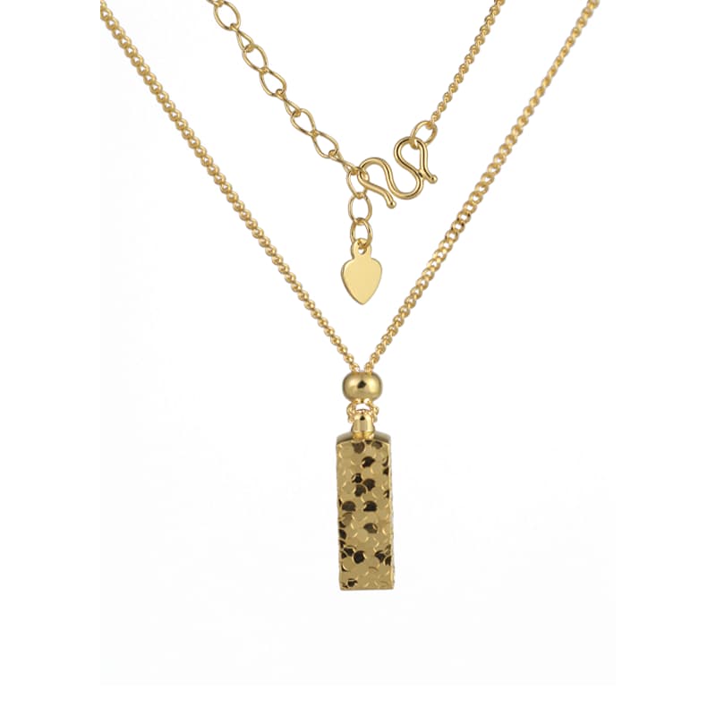 24K Gold Vermeil Hammered Bar Pendant Necklace in S925 Silver