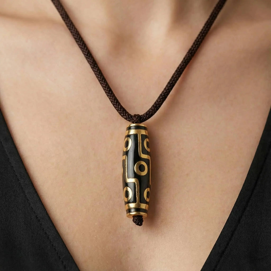 Nine-Eye Dzi Enamel Pendant - 21K Gold Plated S925 Heritage Jewelry