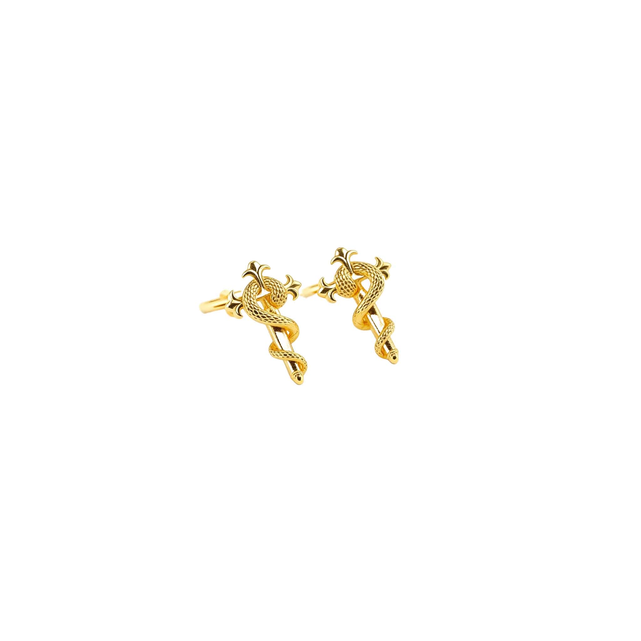 [Brand] 24K Gold Plated Snake Wrapped  flat lay on white background, S925 silver jewelry.