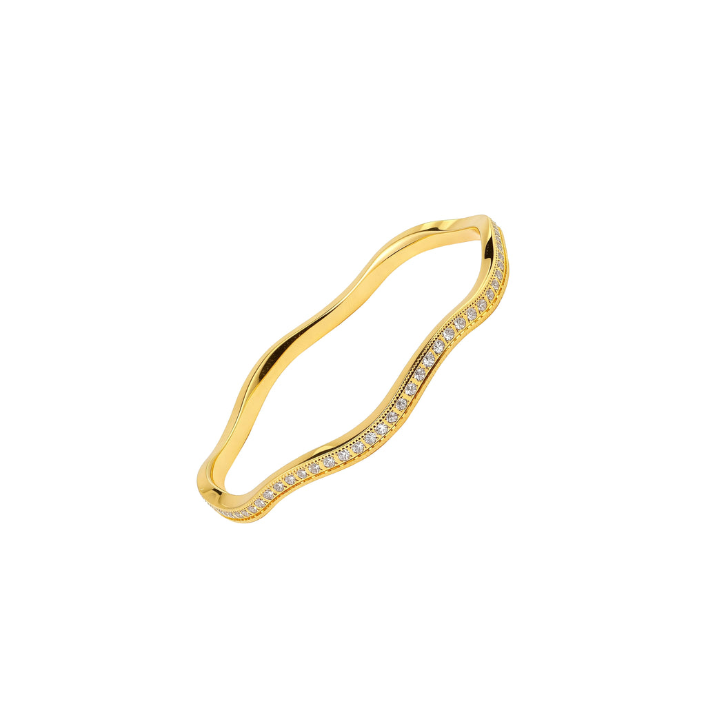 Contoured wave design gold bangle bracelet side profile
