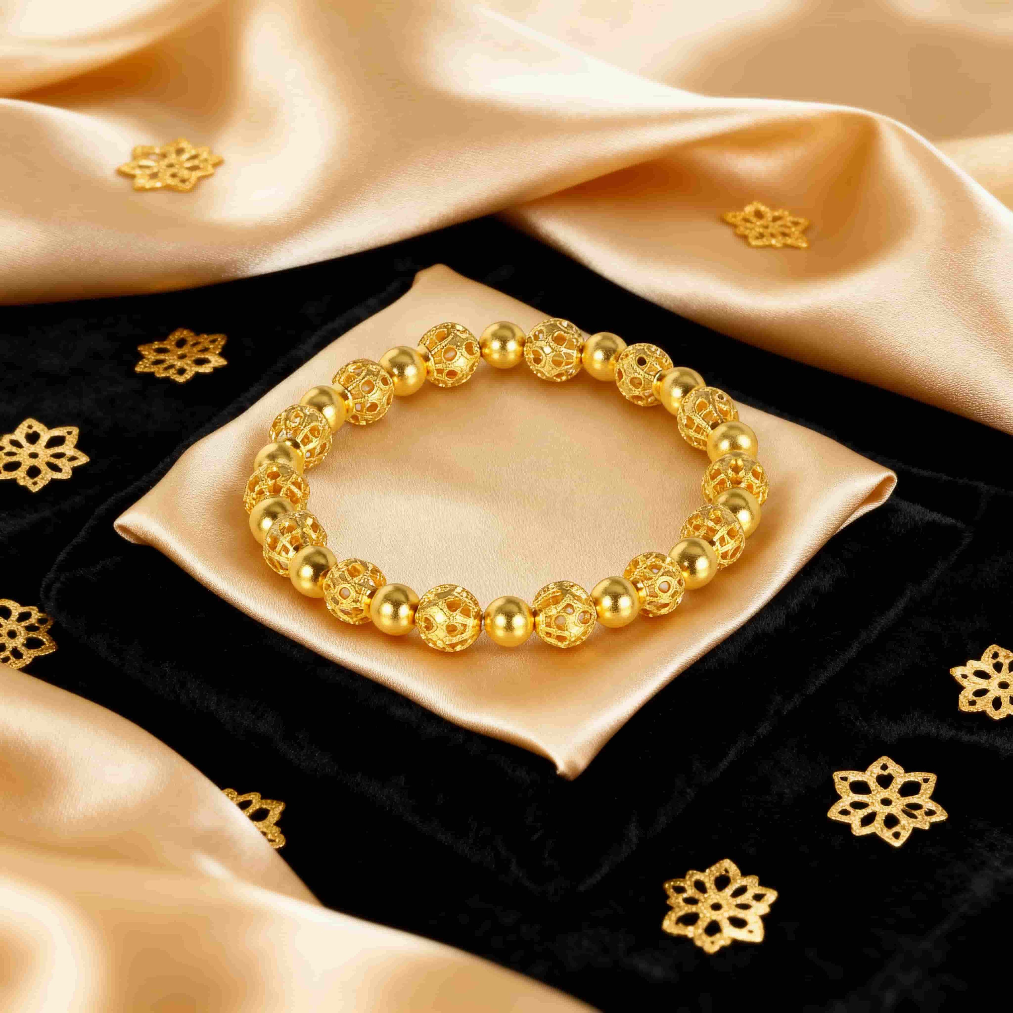 Ancient Filigree Orbit Bead Bracelet - 21K Gold Plated S925 Heritage Jewelry