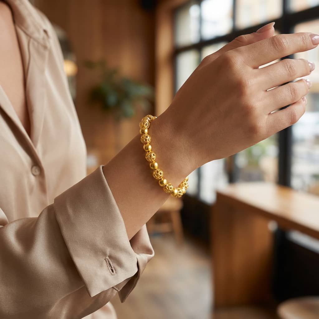 Ancient Filigree Orbit Bead Bracelet - 21K Gold Plated S925 Heritage Jewelry