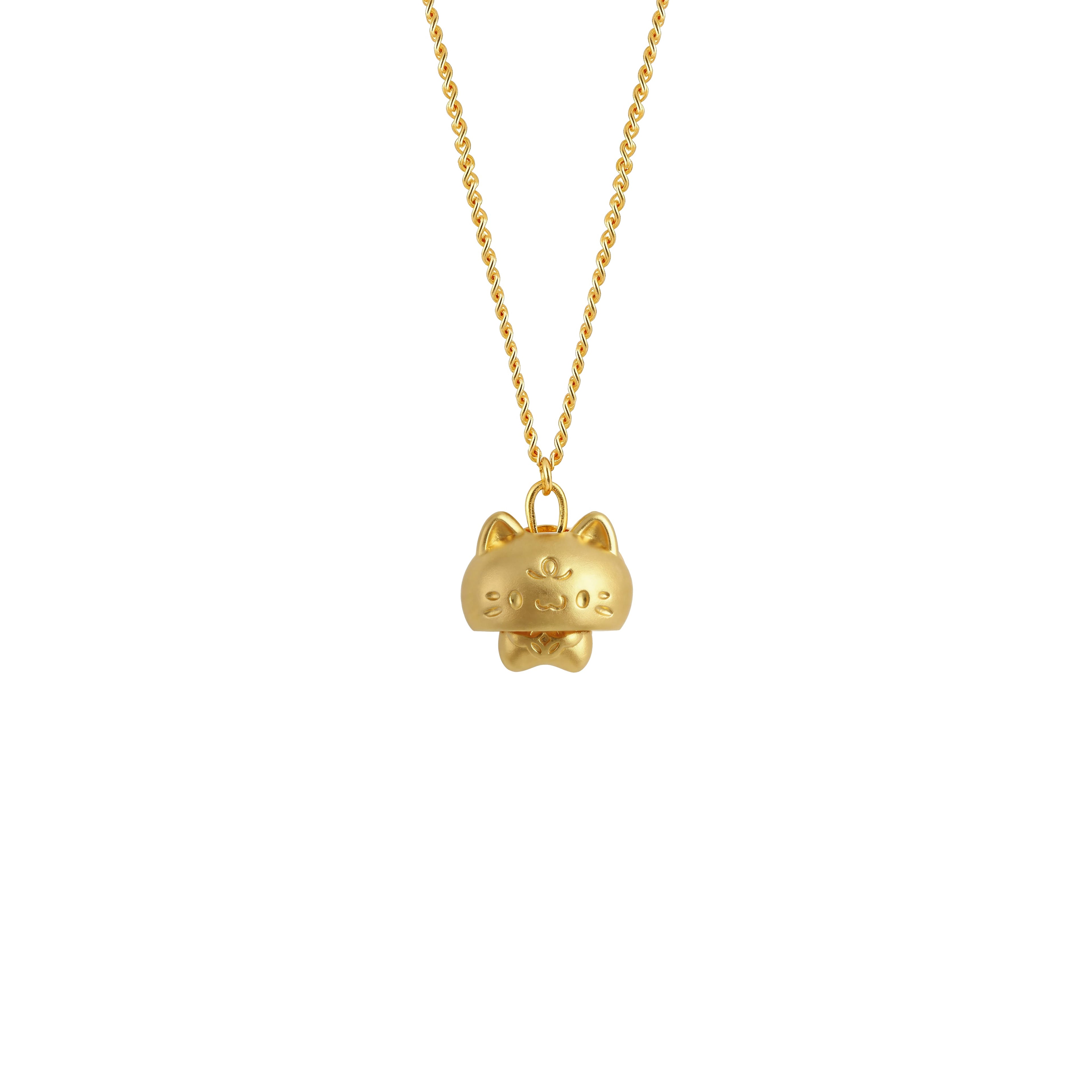 24K Gold Cat Necklace – Lucky Cat Pendant with Silver Chain