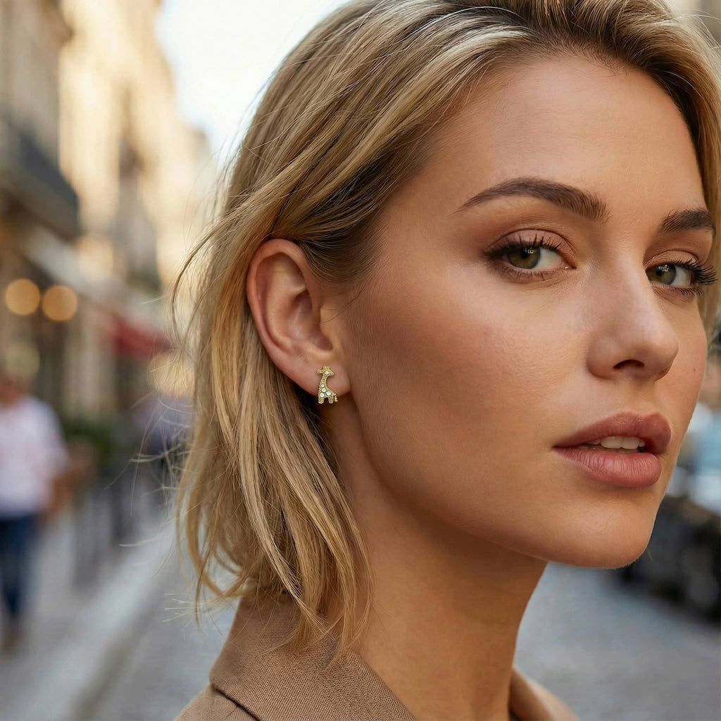 24K Pure Gold Vermeil Giraffe Stud Earrings in S925 Sterling Silver