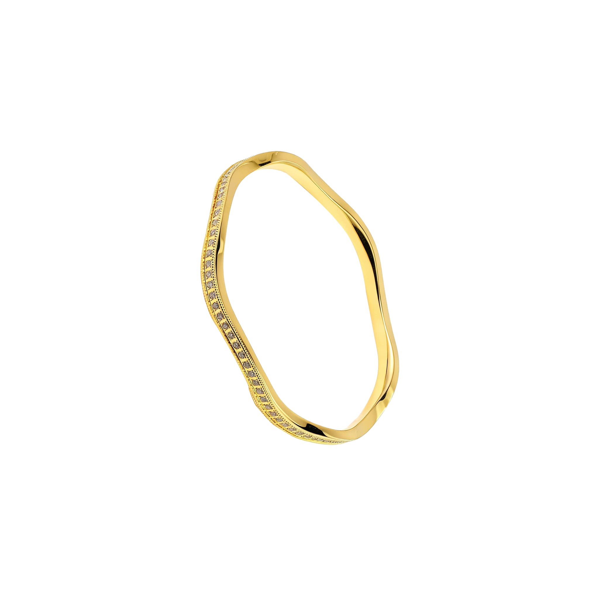 Contoured wave design gold bangle bracelet side profile