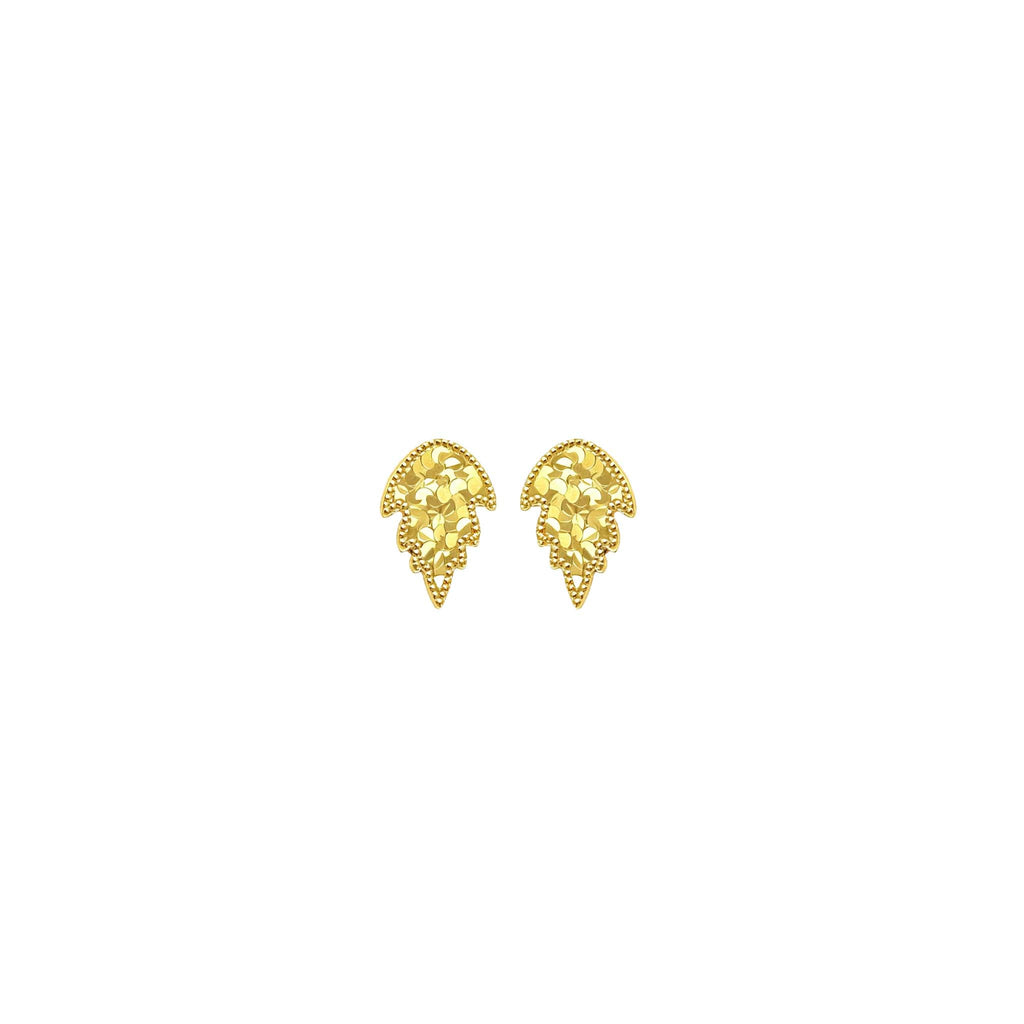 Front view of 24K gold plated silver maple leaf earrings.