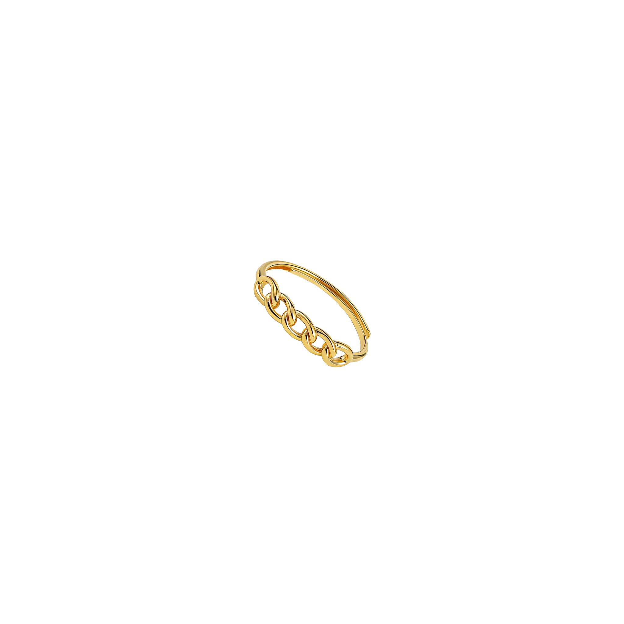 21K Gold Chain Ring - Adjustable S925 Interlocking Link showcasing modern geometric design.