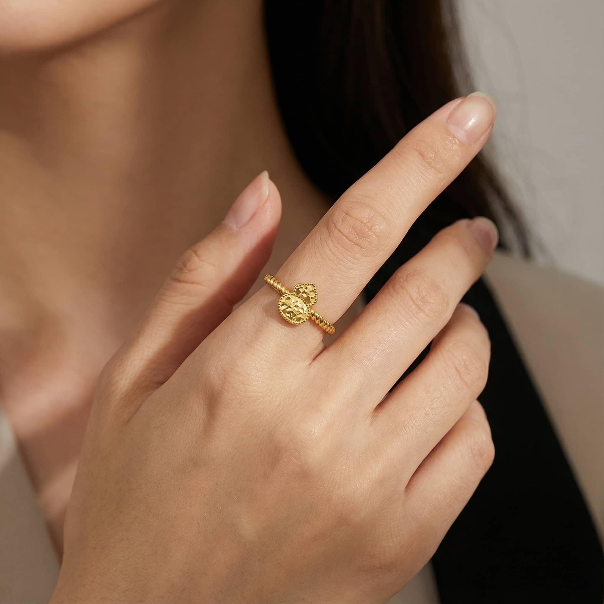 24K Gold Vermeil Wulu Gourd Ring with Twisted Band in S925 Silver