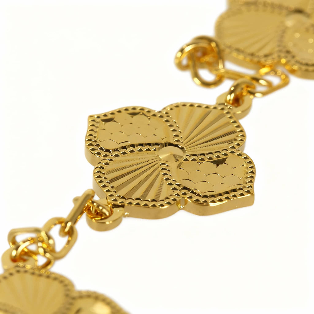 Regal Blossom Clover Bracelet - 21K Gold Plated S925 Vintage Floral Jewelry