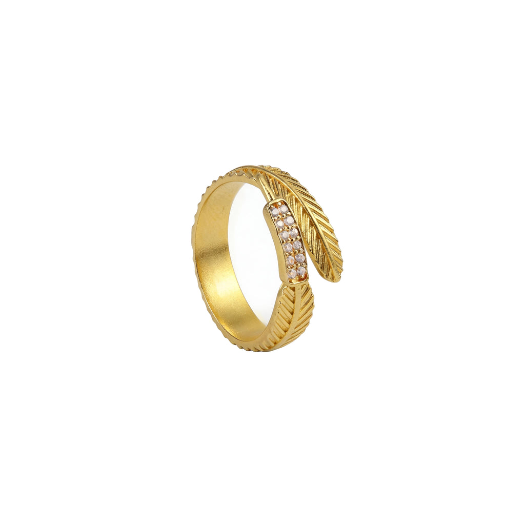 Gilded Plume Ring - 21K Gold Plated S925 Sterling Silver Feather Band