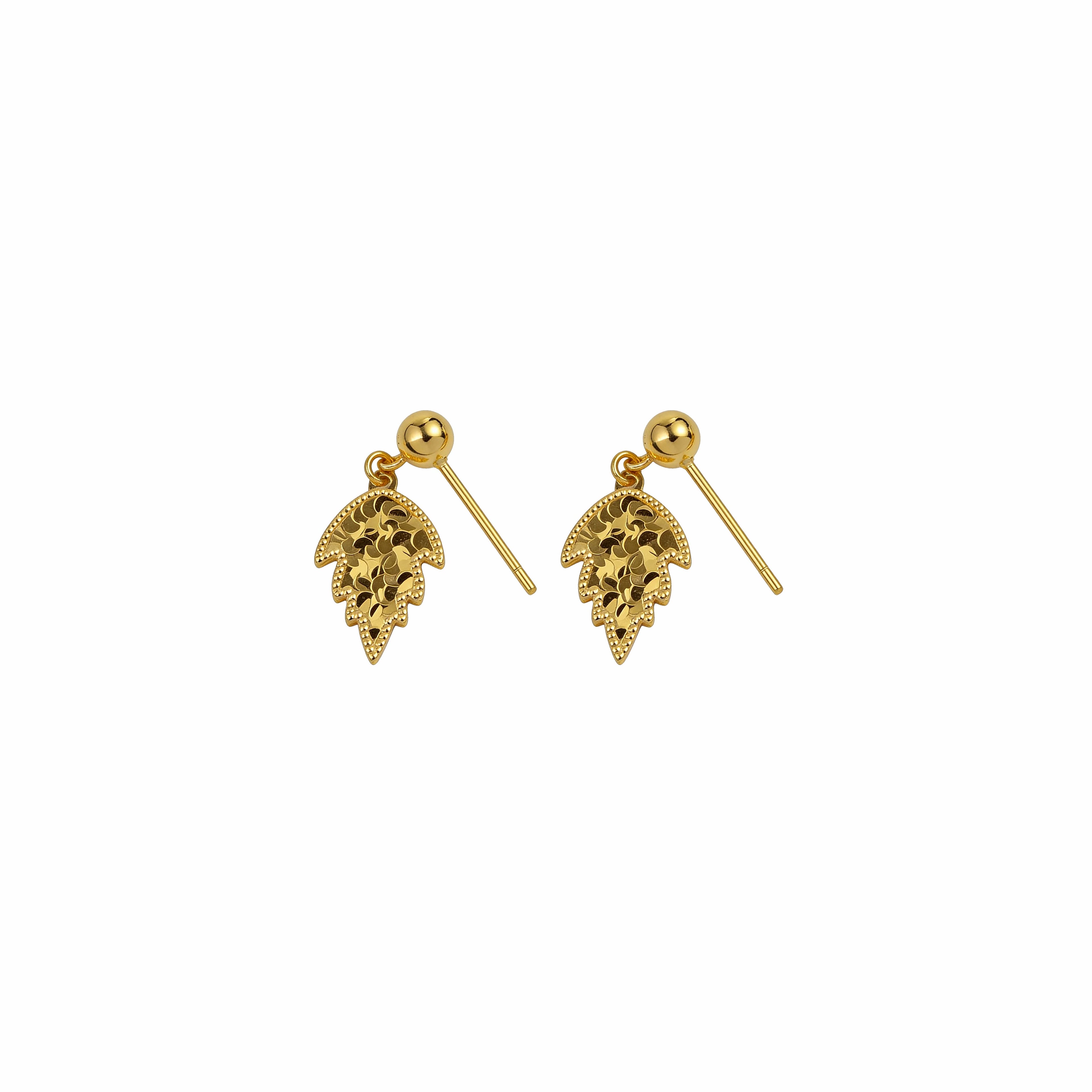 Pair of 24K gold over silver leaf studs showing post detail.
