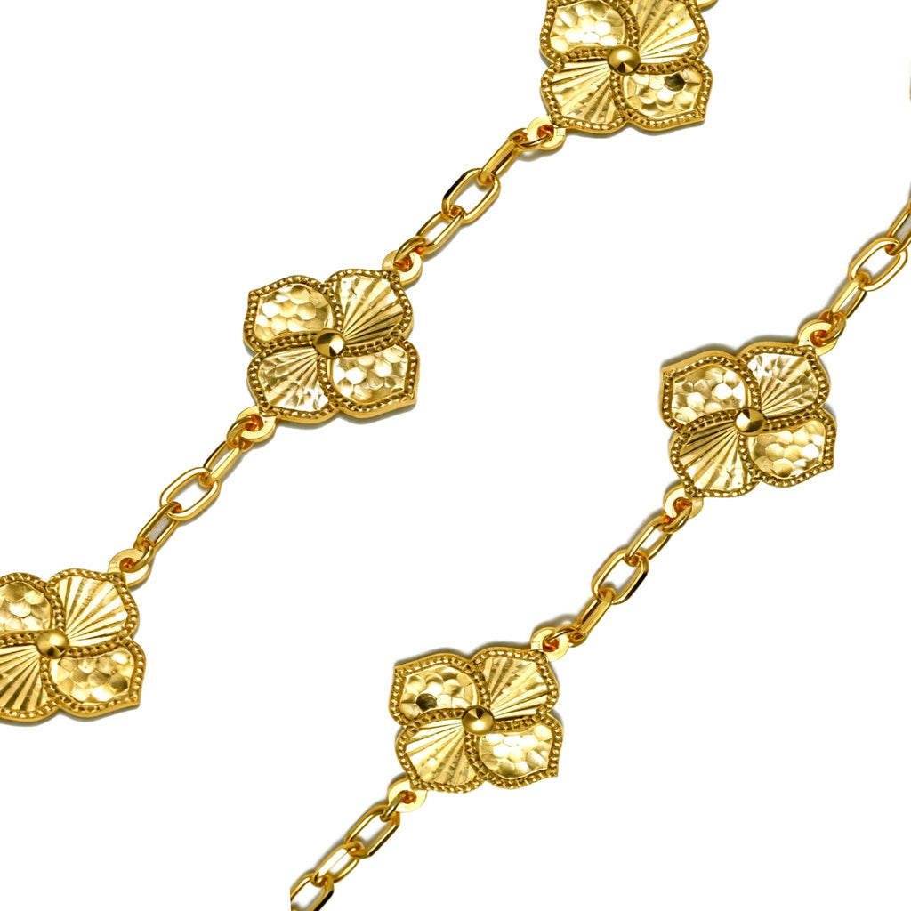 Regal Blossom Clover Bracelet - 21K Gold Plated S925 Vintage Floral Jewelry
