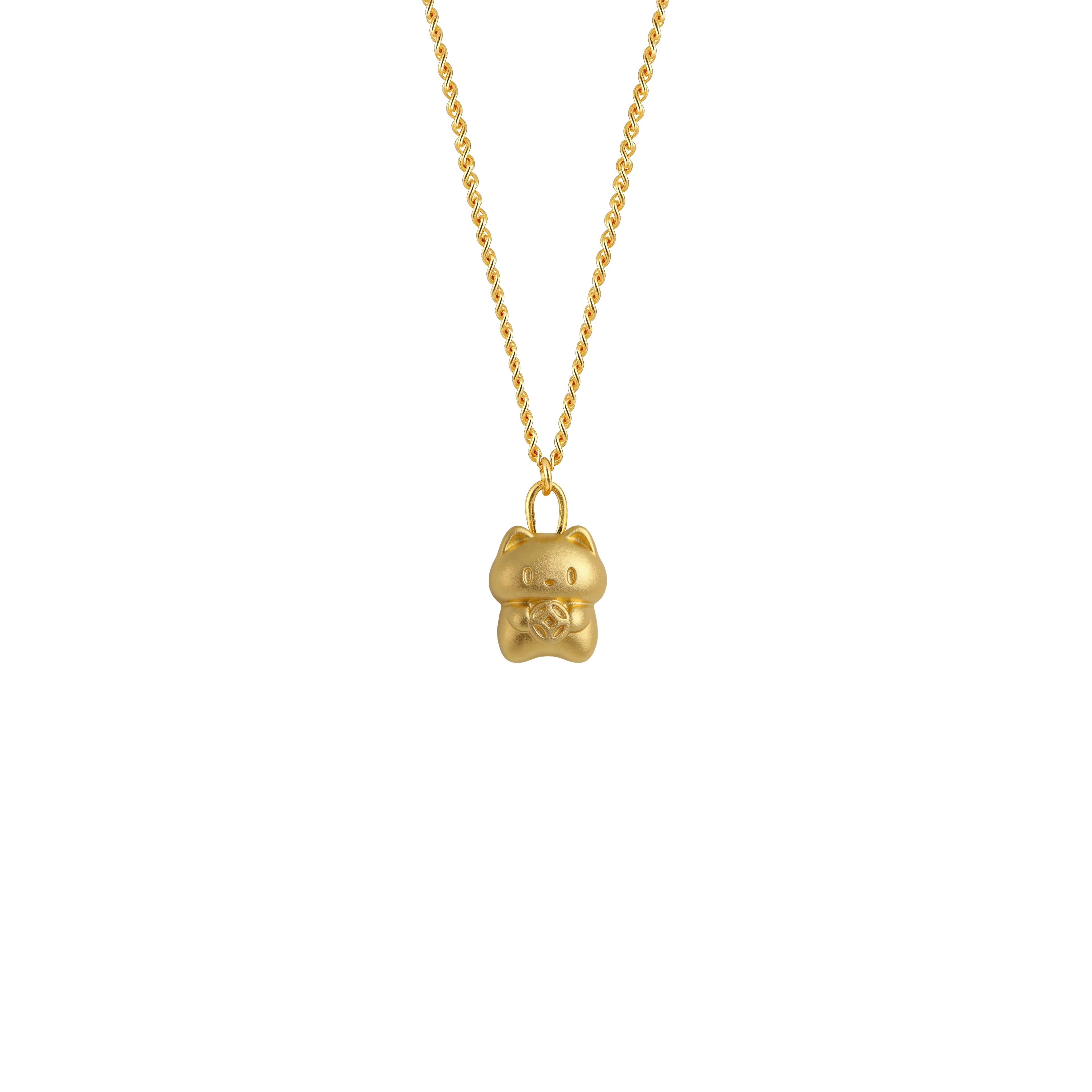 24K Gold Cat Necklace – Lucky Cat Pendant with Silver Chain