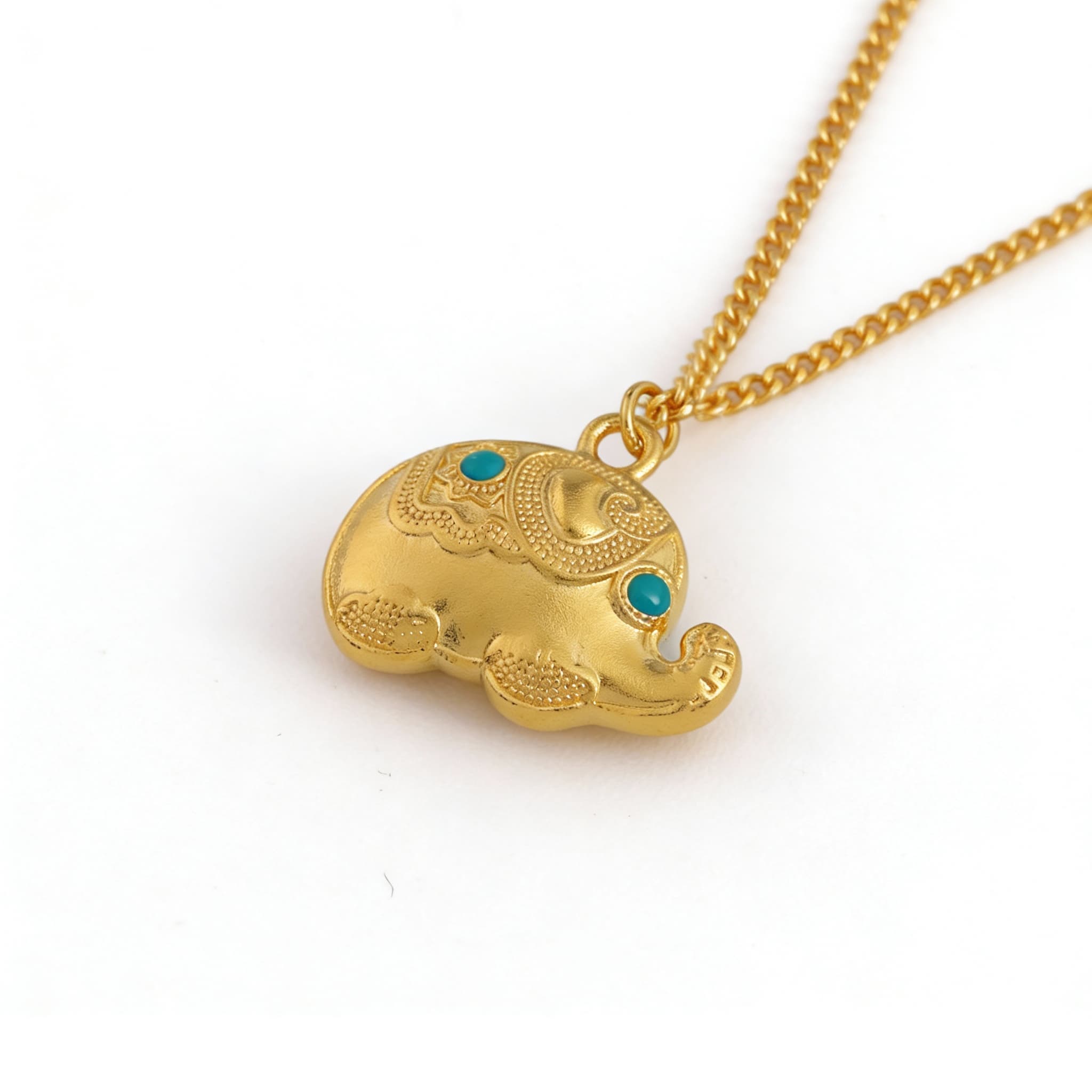24K Gold Vermeil Elephant Pendant Necklace with Turquoise Eyes