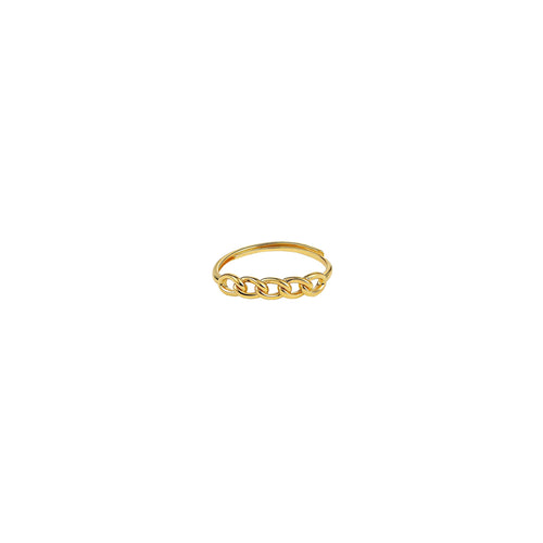21K Gold Chain Ring - Adjustable S925 Interlocking Link showcasing a unique interlocking design.
