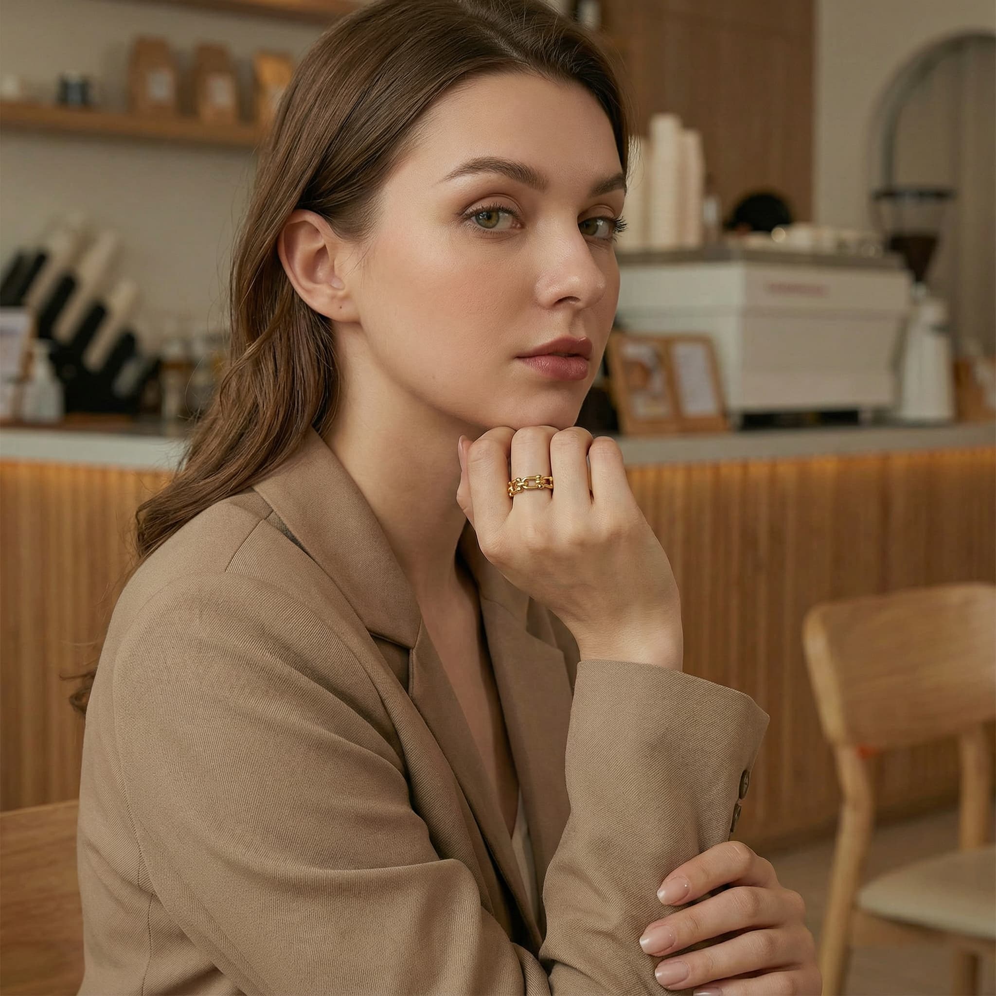 24K Gold Vermeil Horseshoe Link Ring in S925 Sterling Silver