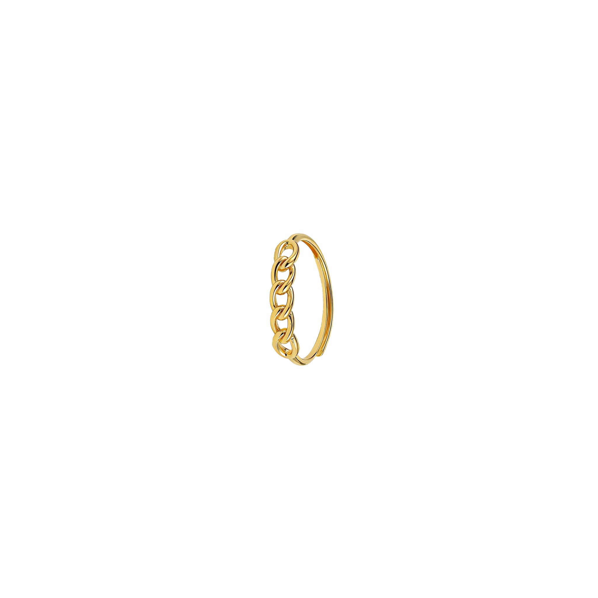 21K Gold Chain Ring - Adjustable S925 Interlocking Link with modern design and five connected links.