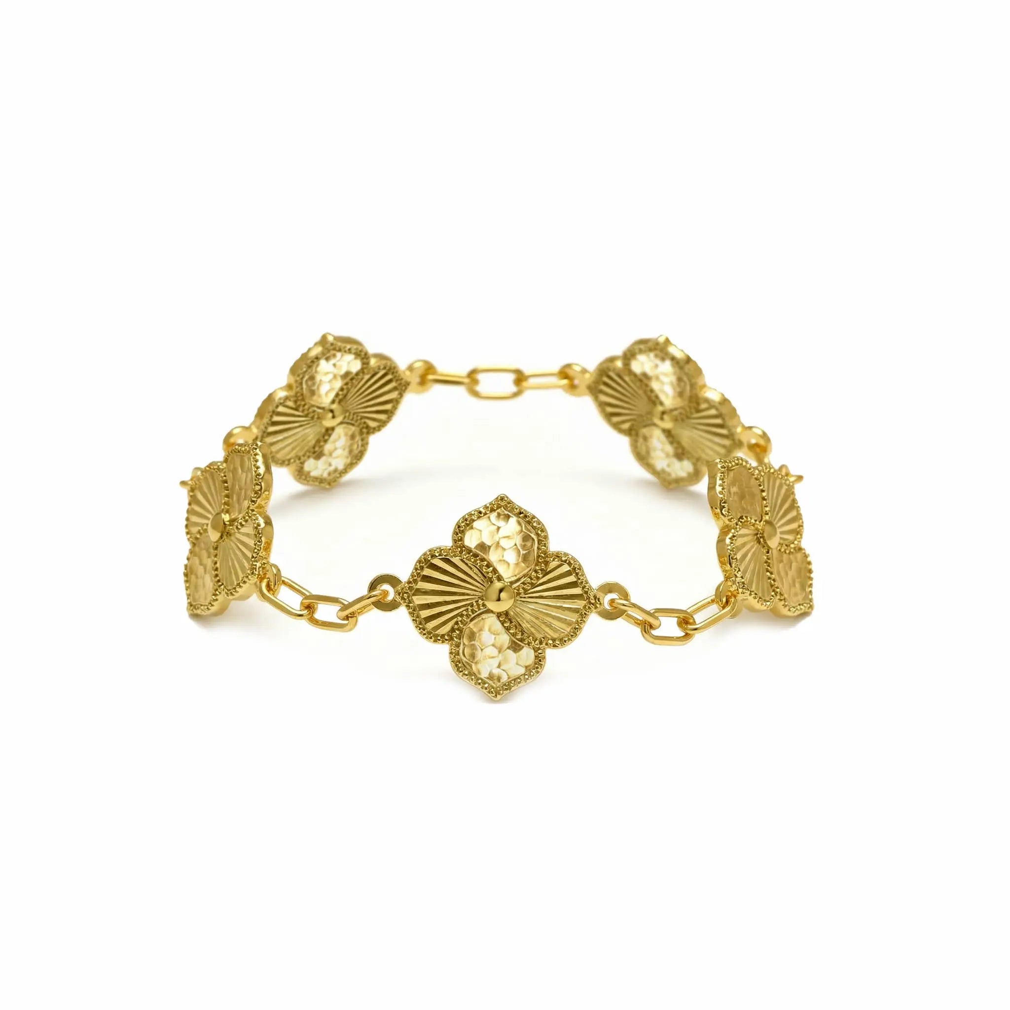 Regal Blossom Clover Bracelet - 21K Gold Plated S925 Vintage Floral Jewelry