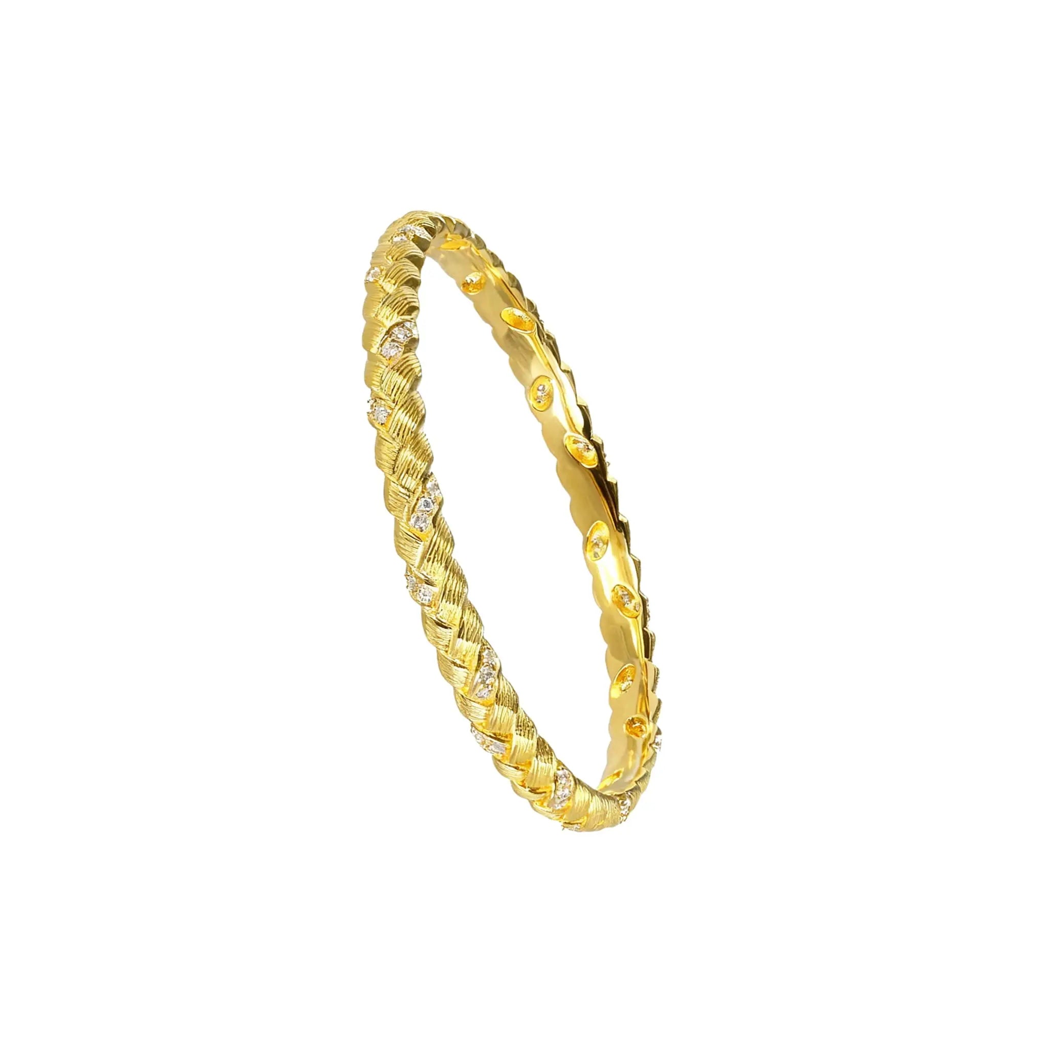 Braided Stone-Accented Bangle - 21K Gold Plated S925 Artisan Jewelry