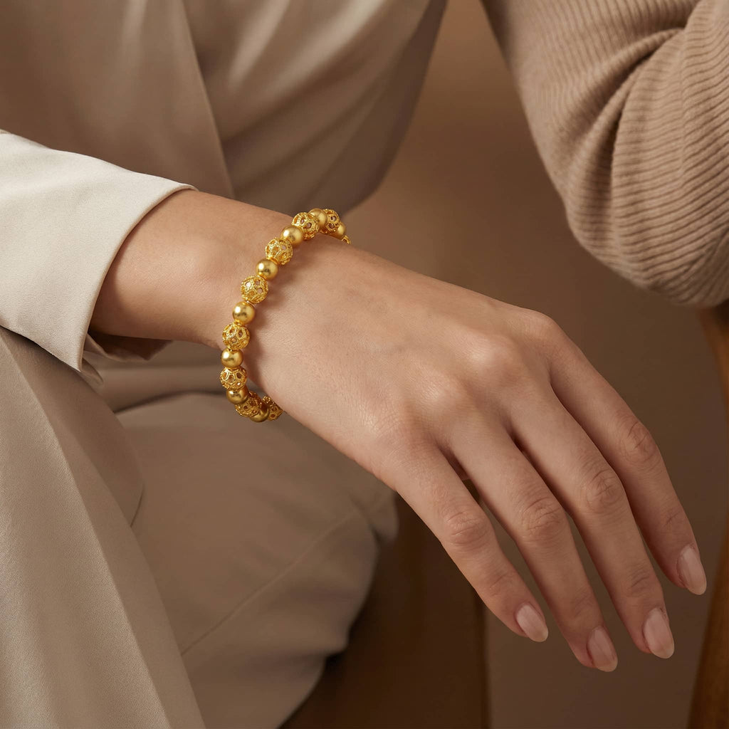 Ancient Filigree Orbit Bead Bracelet - 21K Gold Plated S925 Heritage Jewelry
