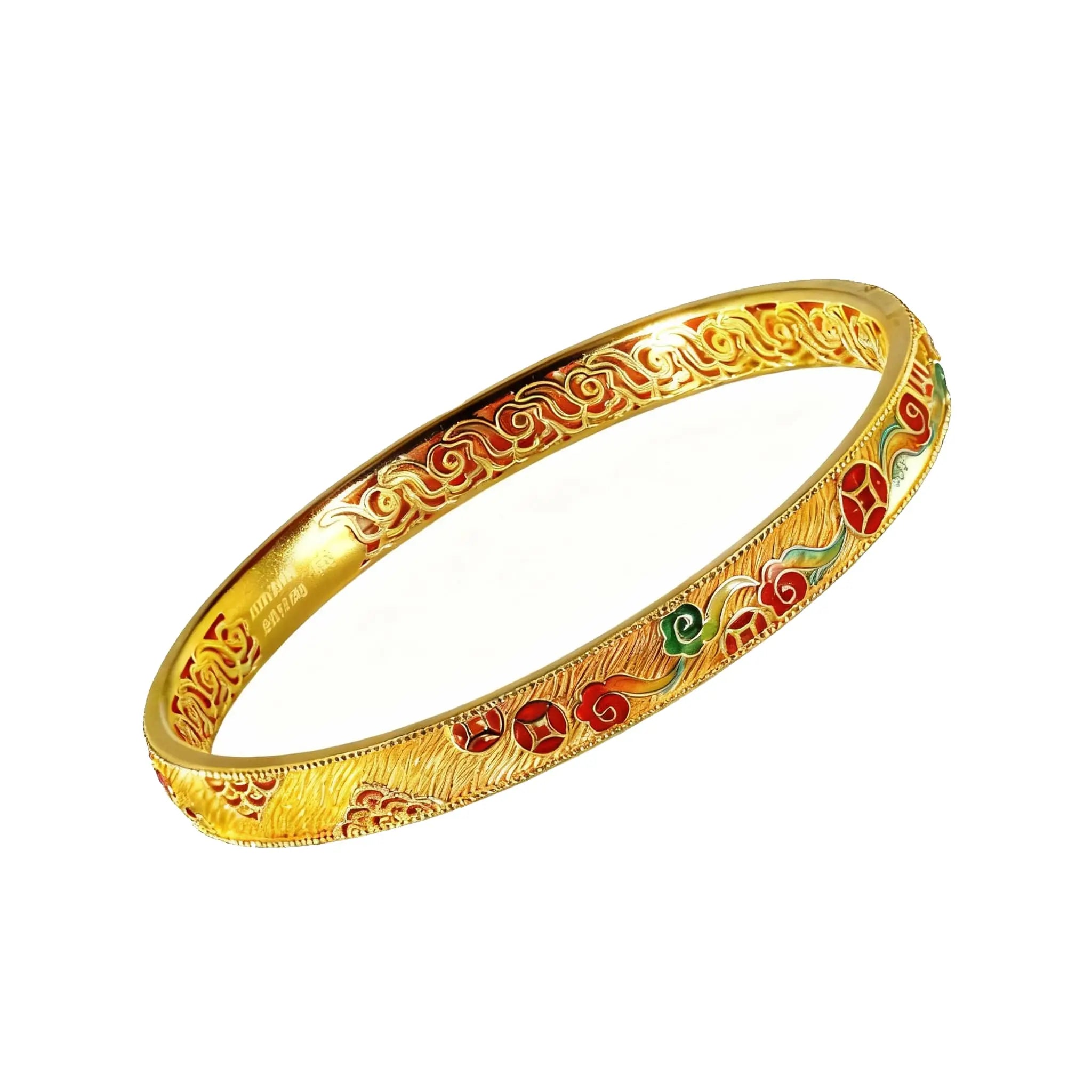 Enamel Fortune Coin Bangle - 21K Gold Plated S925 Heritage Jewelry