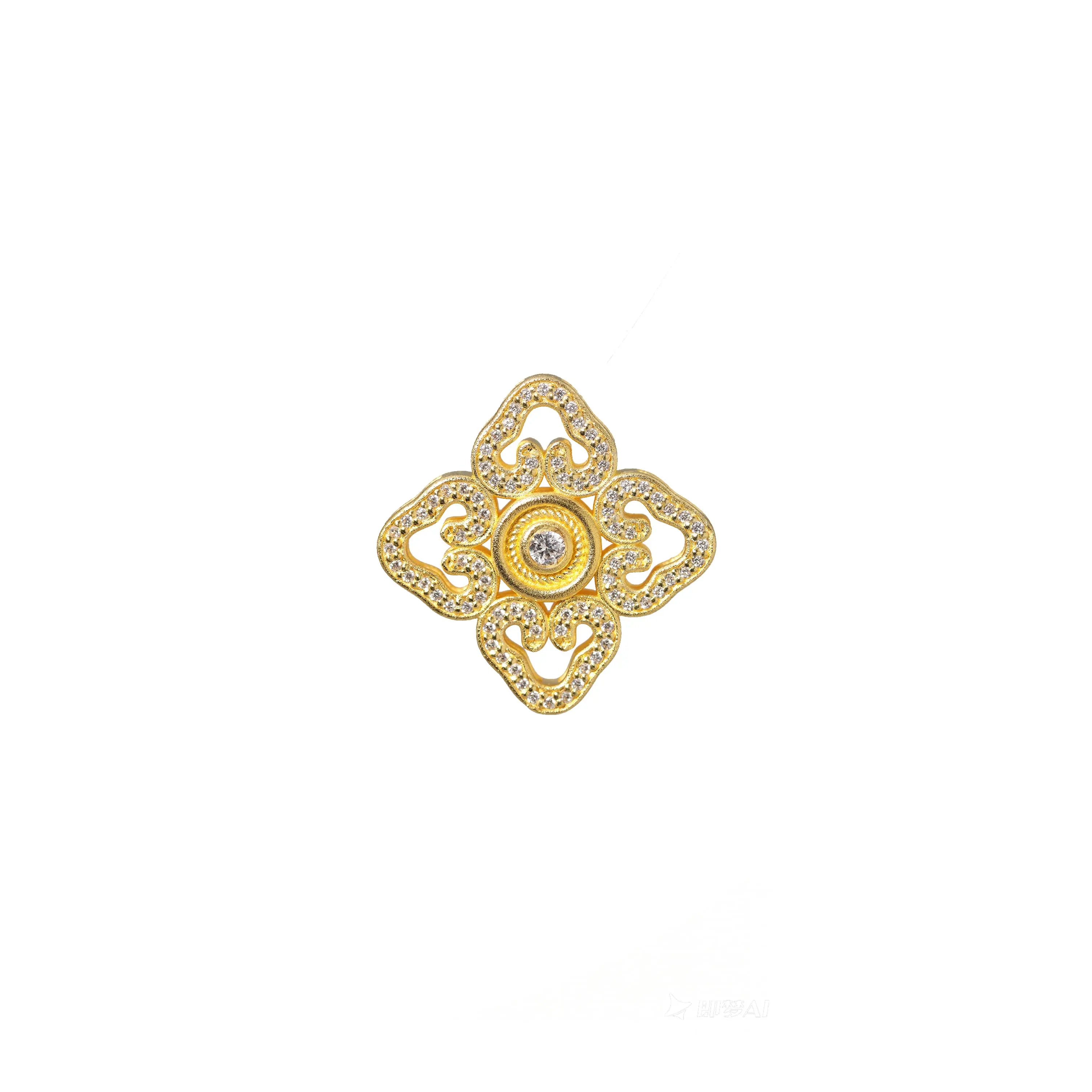 Regal Clover Diamond Pendant - 21K Gold Plated S925 Lucky Talisman