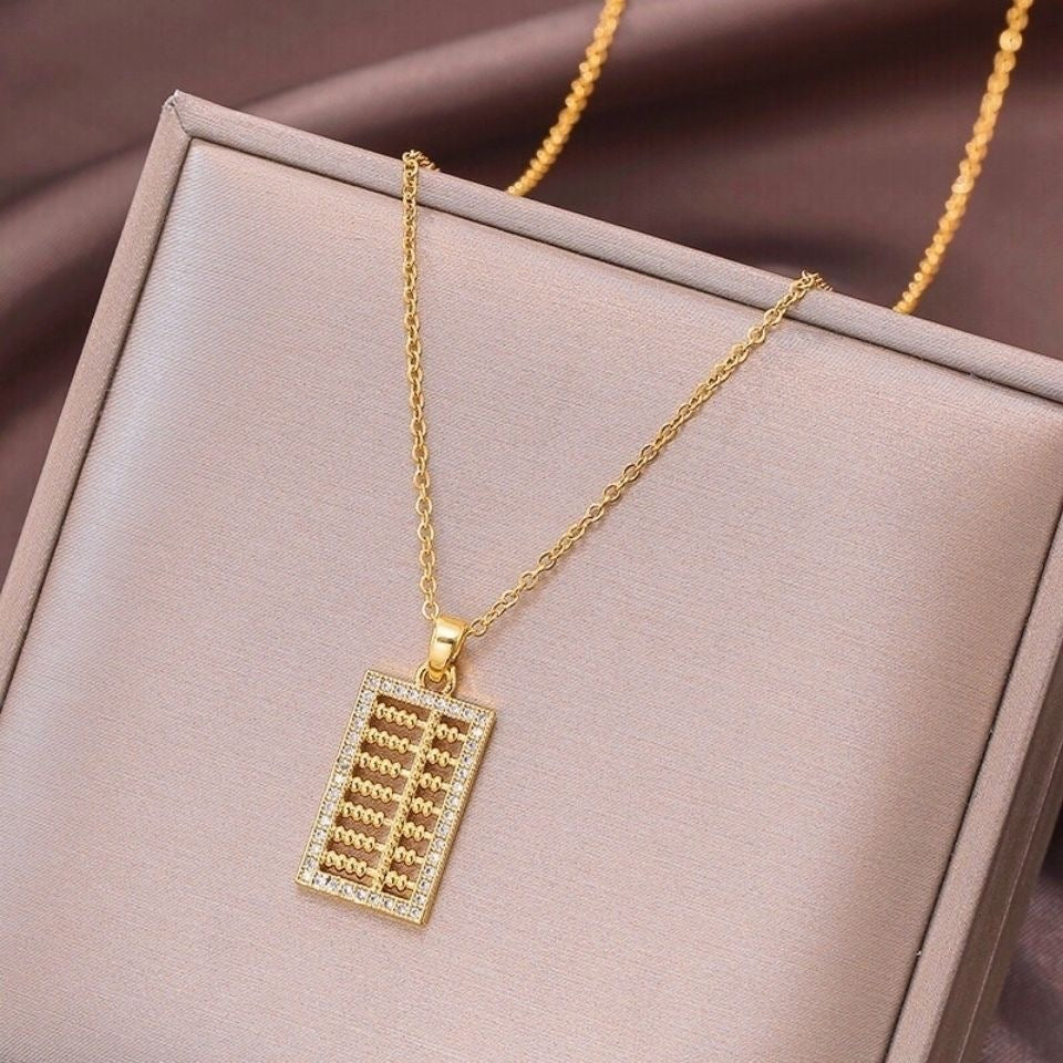 Gold Abacus Pendant Necklace - Wealth & Luck Chinese Jewelry Charm