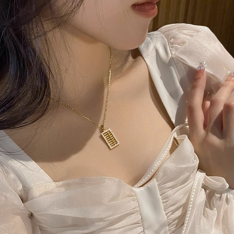 Gold Abacus Pendant Necklace - Wealth & Luck Chinese Jewelry Charm