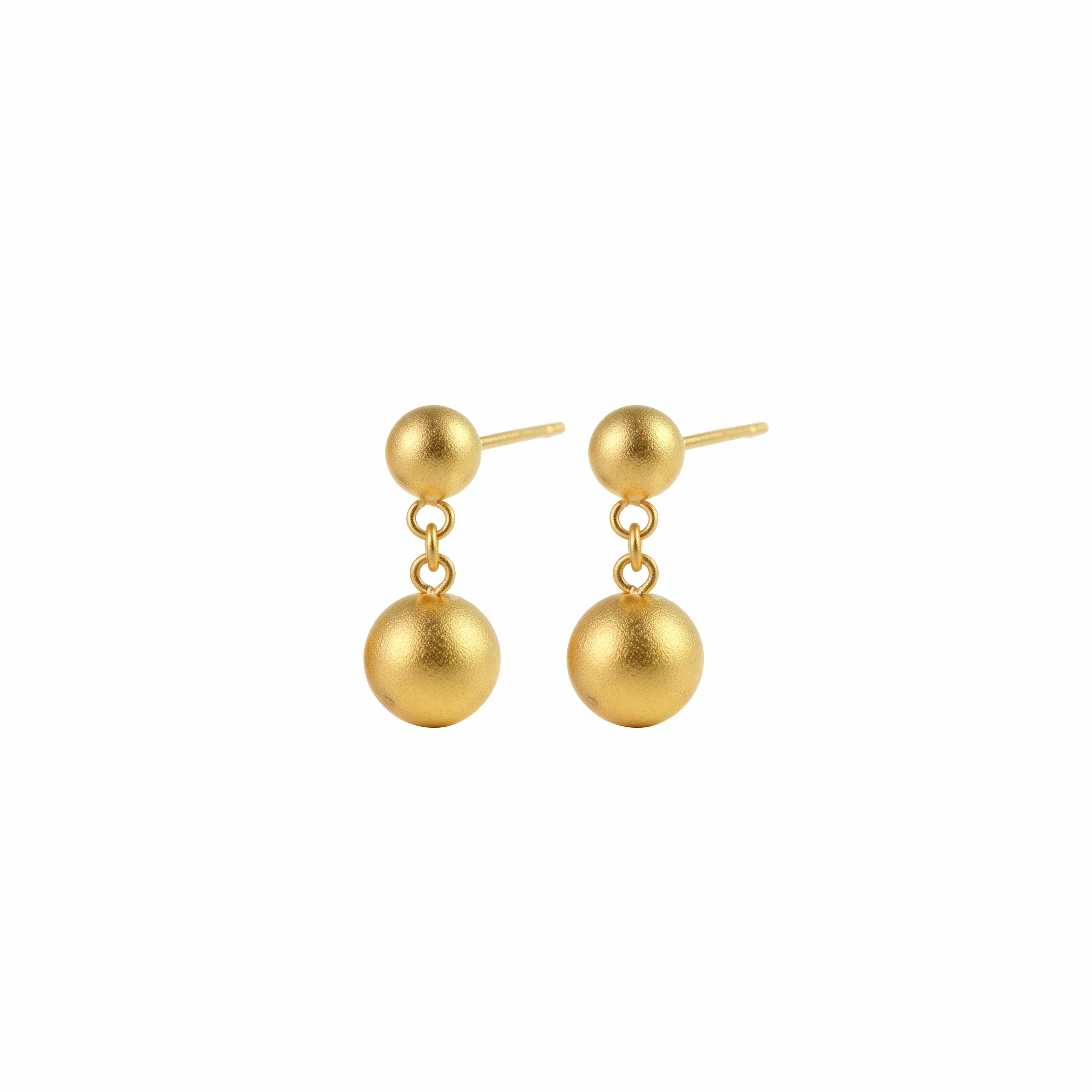 Side view of 24K gold vermeil bead earrings showing post detail.