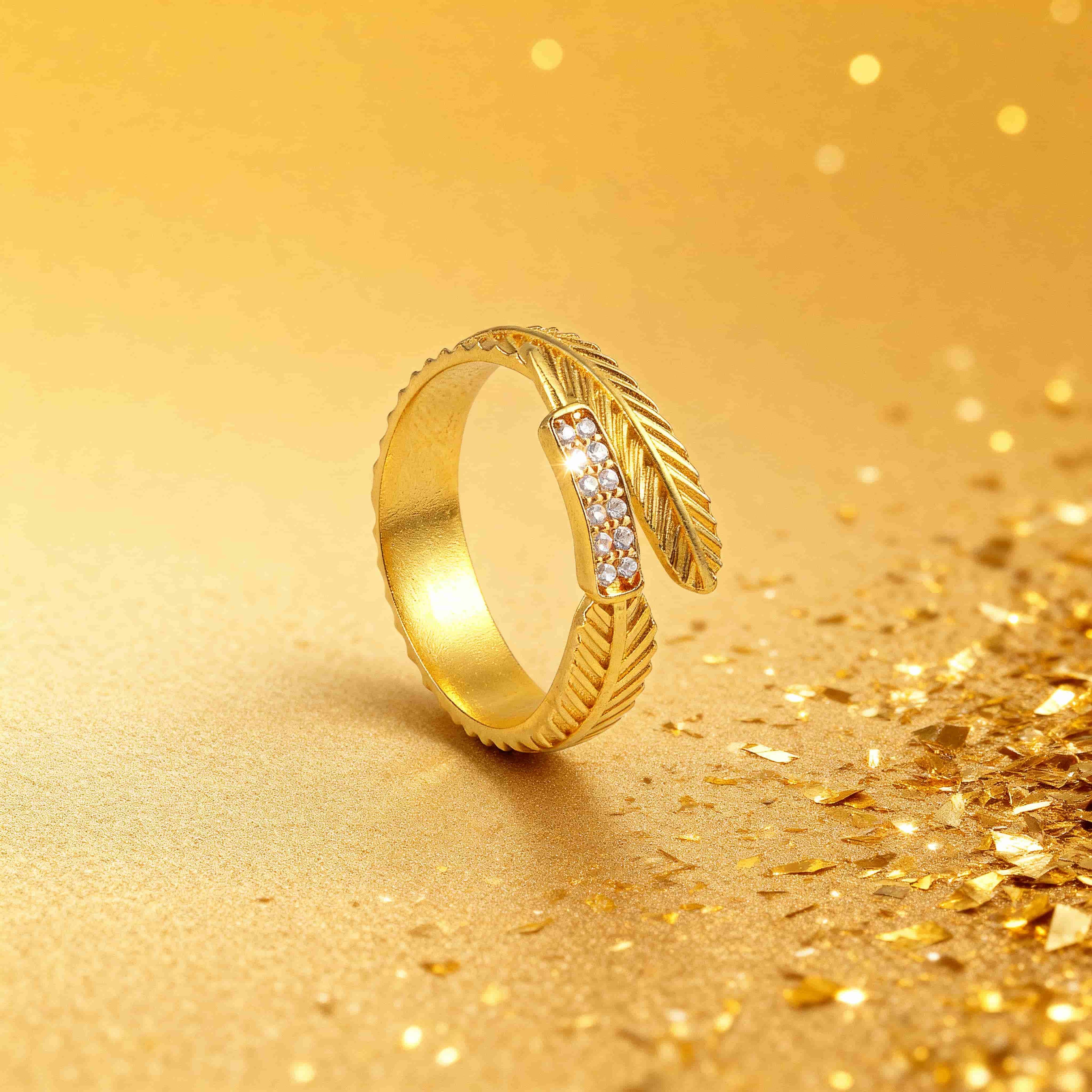 Gilded Plume Ring - 21K Gold Plated S925 Sterling Silver Feather Band