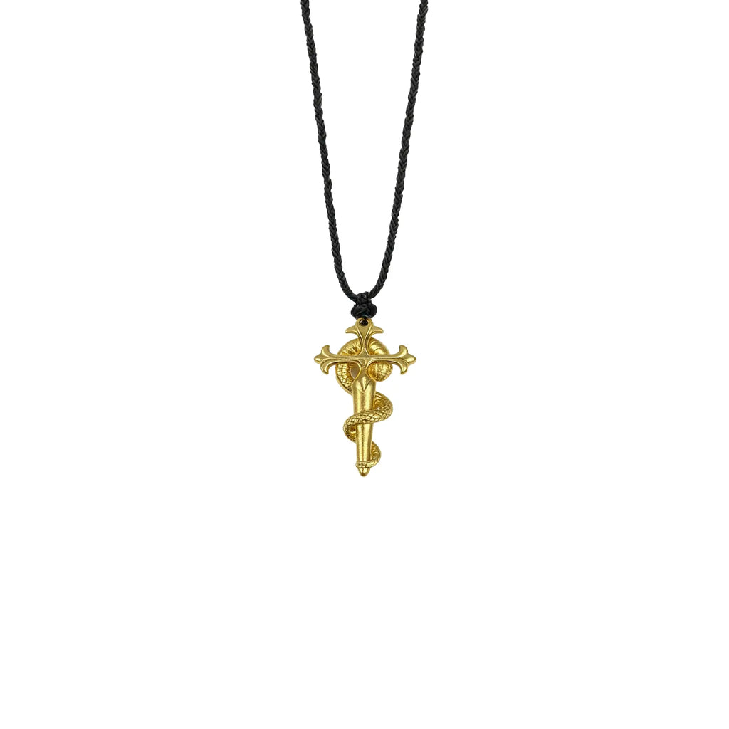 Caduceus Serpent & Staff Pendant - 21K Gold Plated S925 Silver