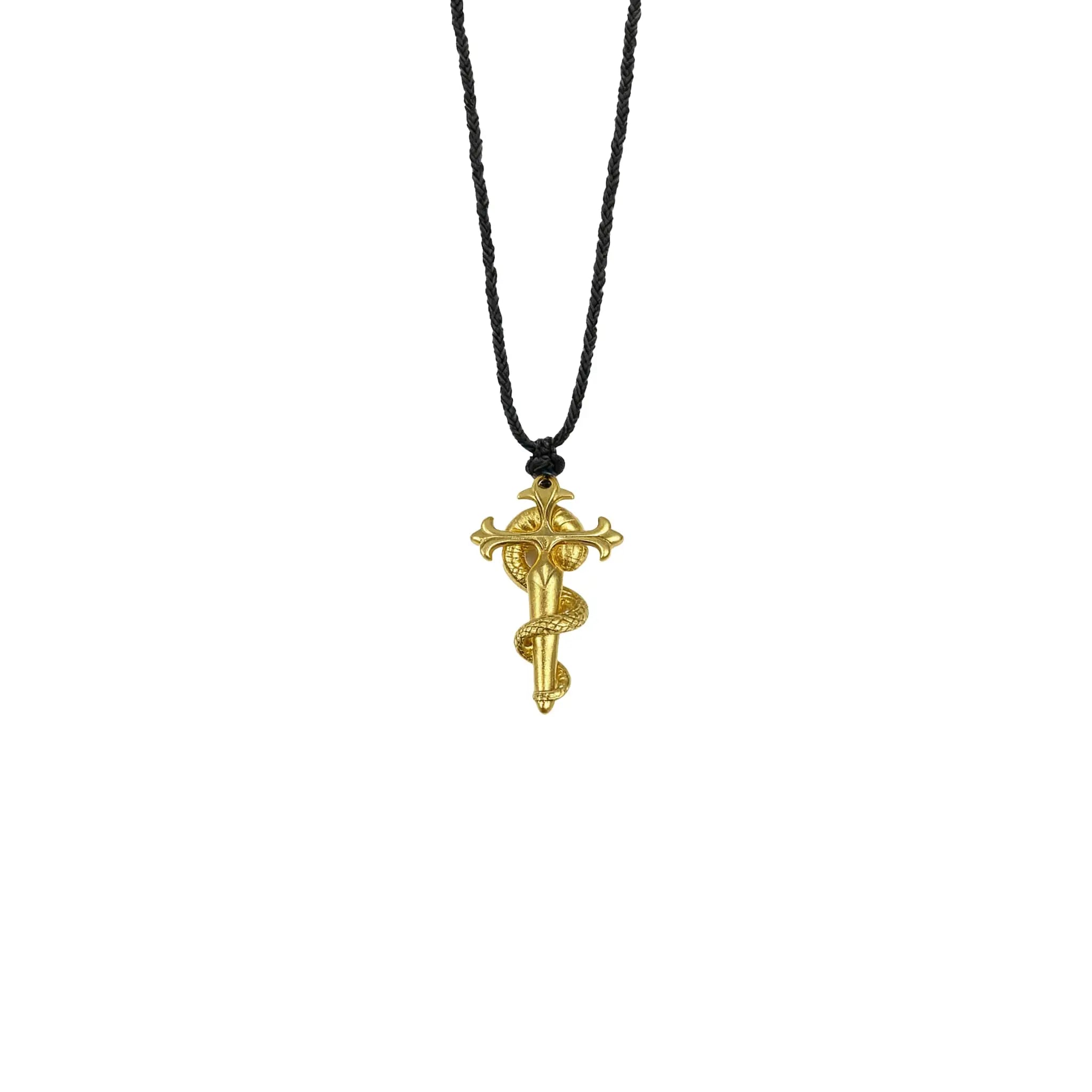Caduceus Serpent & Staff Pendant - 21K Gold Plated S925 Silver