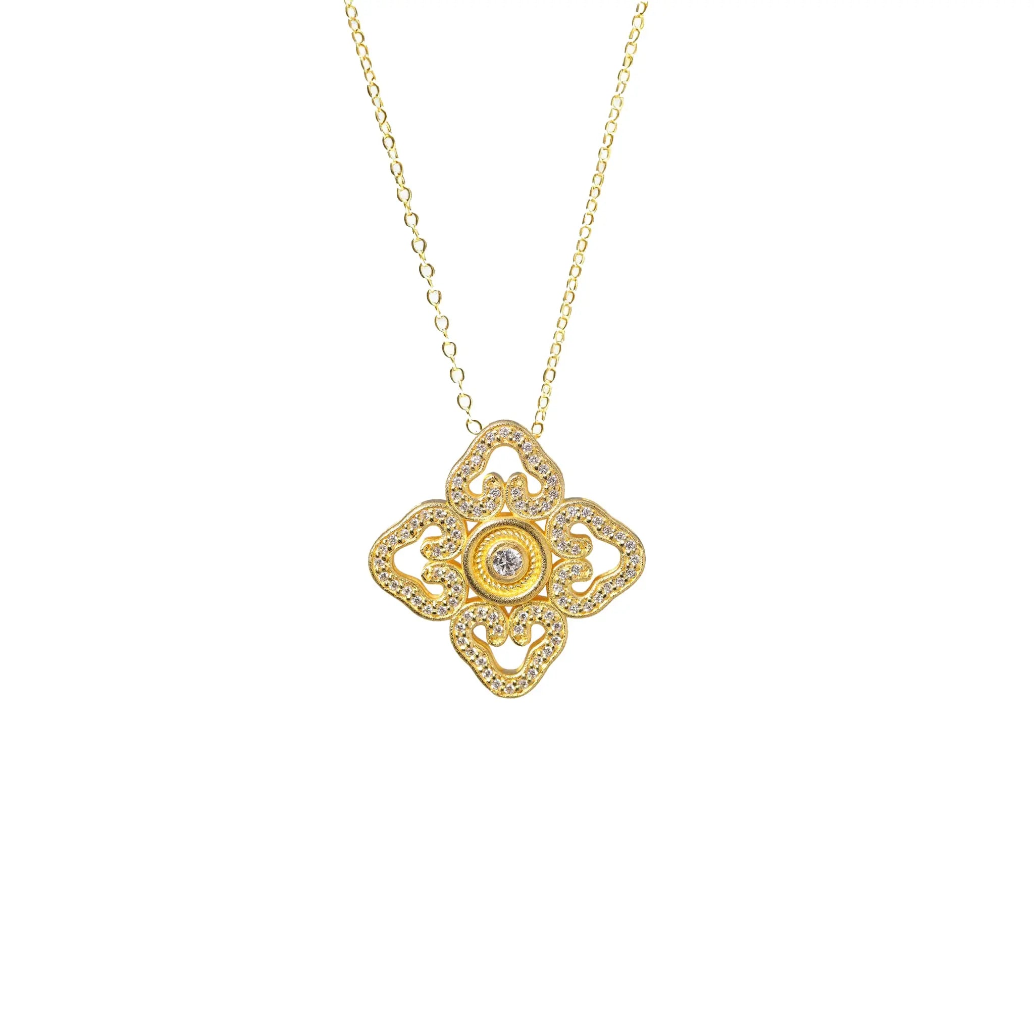 Regal Clover Diamond Pendant - 21K Gold Plated S925 Lucky Talisman