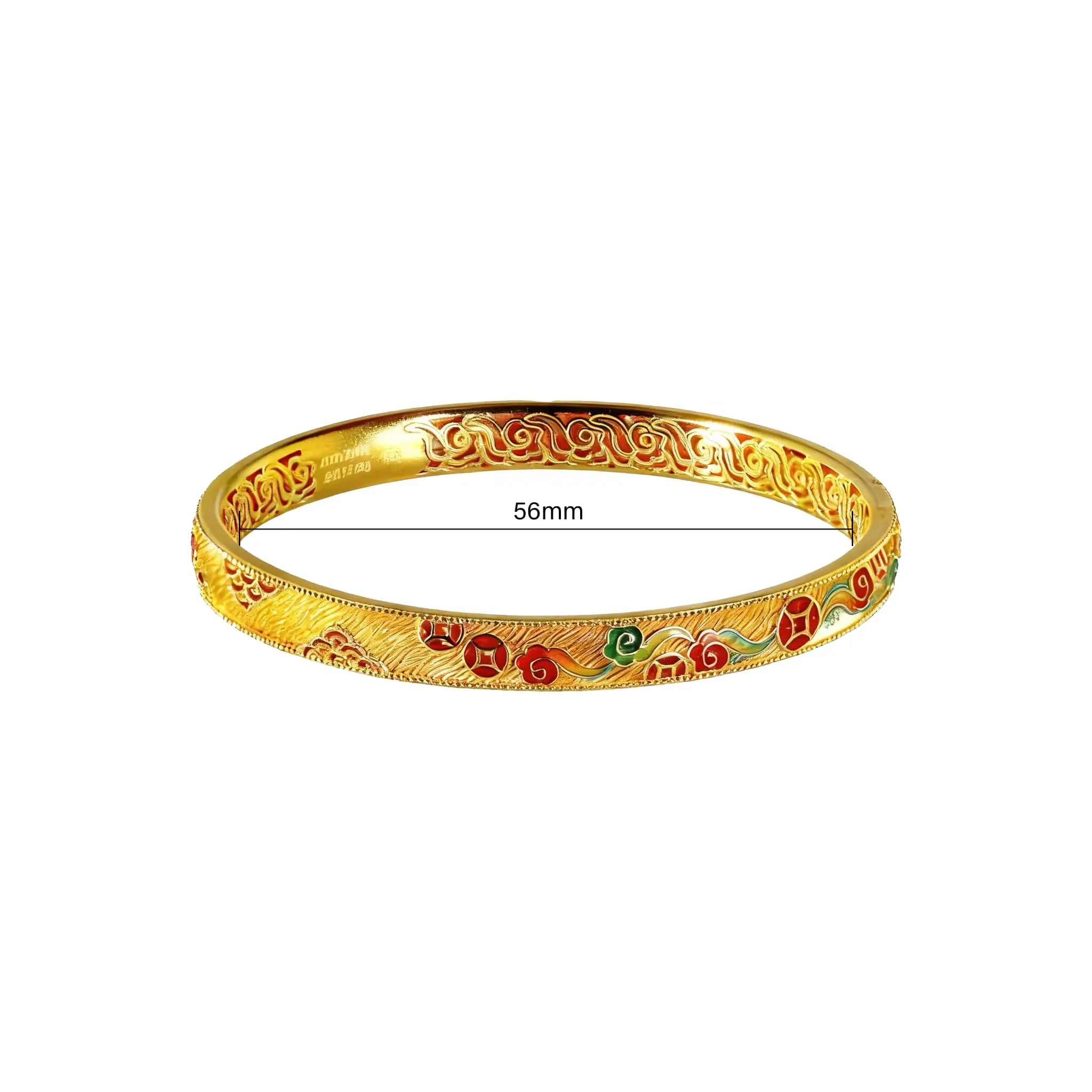 Enamel Fortune Coin Bangle - 21K Gold Plated S925 Heritage Jewelry