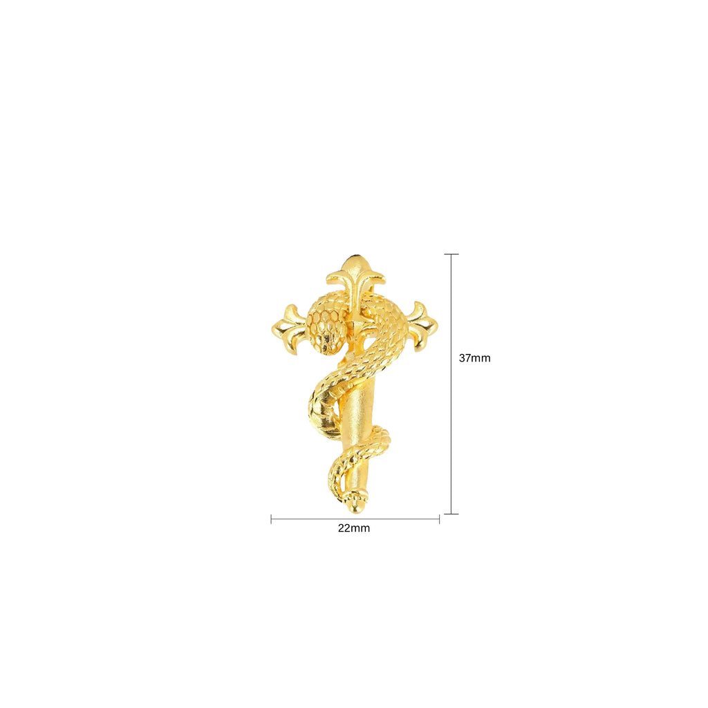 Caduceus Serpent & Staff Pendant - 21K Gold Plated S925 Silver