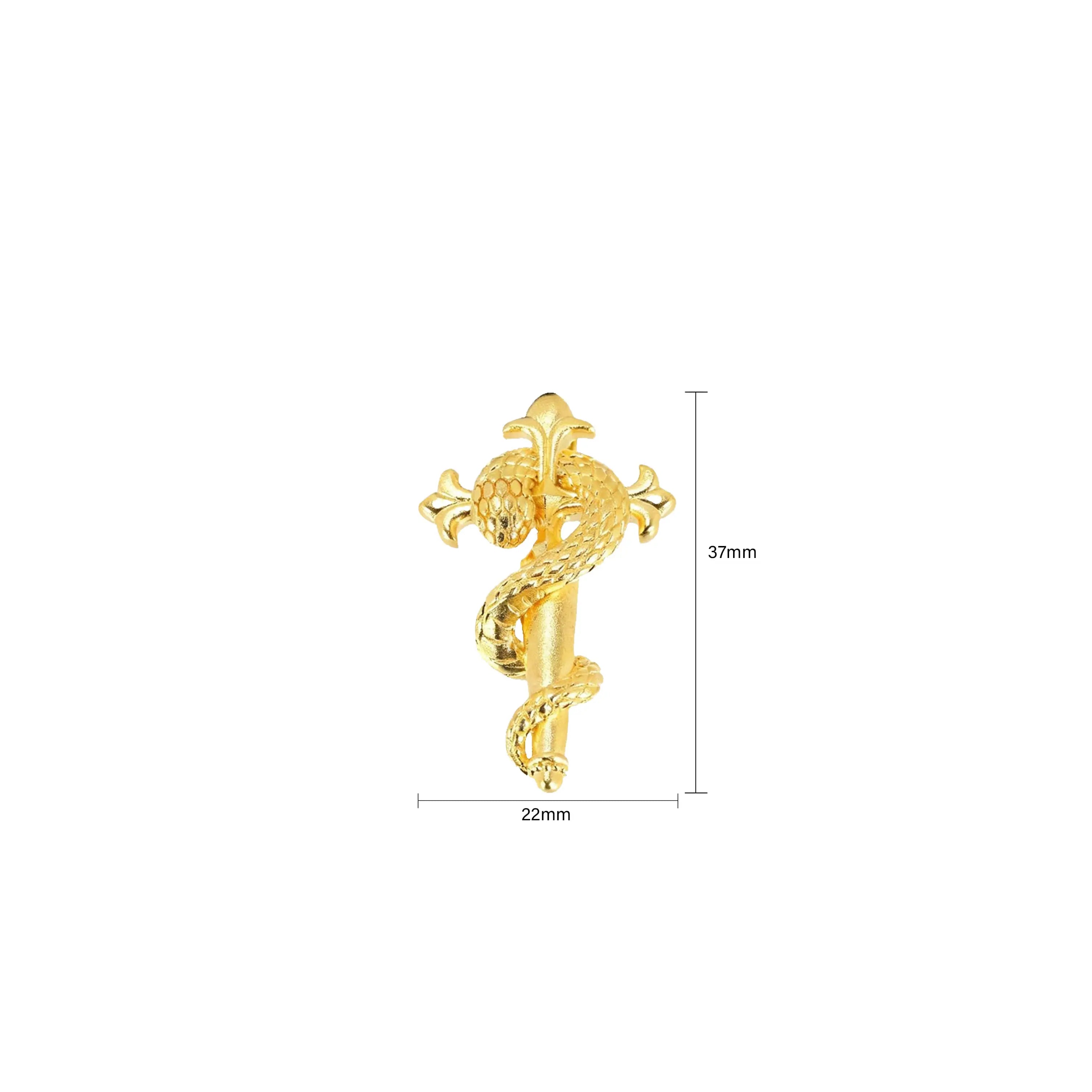 Caduceus Serpent & Staff Pendant - 21K Gold Plated S925 Silver