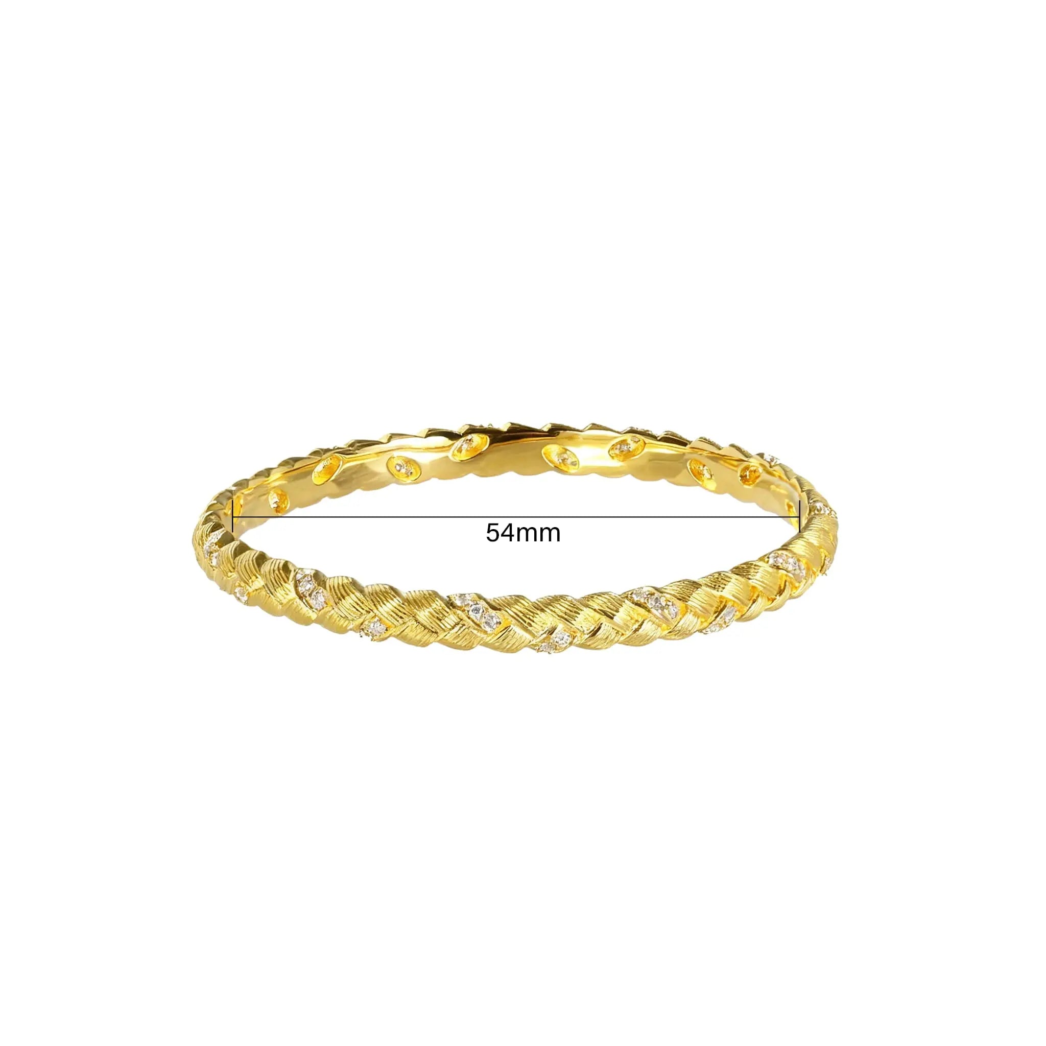 Braided Stone-Accented Bangle - 21K Gold Plated S925 Artisan Jewelry