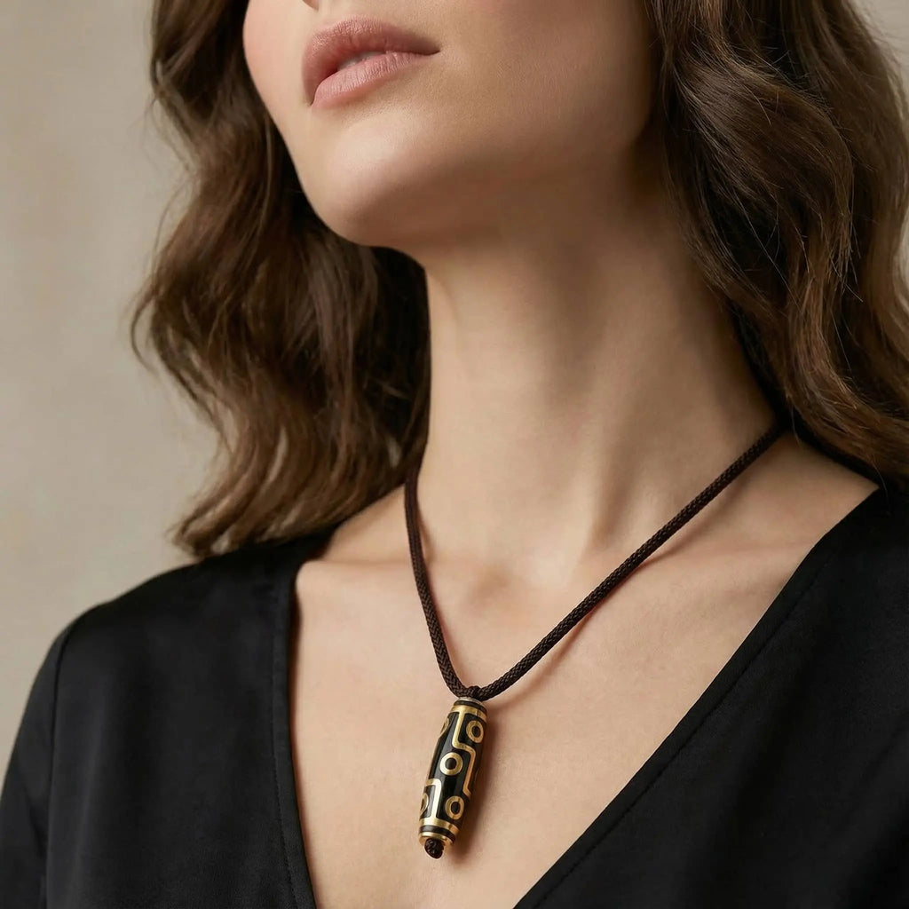 Nine-Eye Dzi Enamel Pendant - 21K Gold Plated S925 Heritage Jewelry